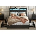 thumbnail image 3 of AENKYO Queen Size Bed Frame with LED Lights, Upholstered Storage Headboard & 4 Drawers, and Built-in Charging Station, Black, 3 of 10