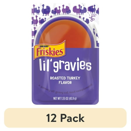 (12 pack) Purina Friskies Lil Gravies, Roasted Turkey Flavor Gravy, Wet Cat Food, 1.55 oz. Pouch