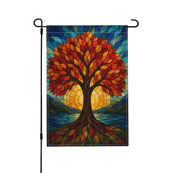 Garden Flag 12x18 Inch Sunburst Autumn Tree Outdoor Decor Rustic Style