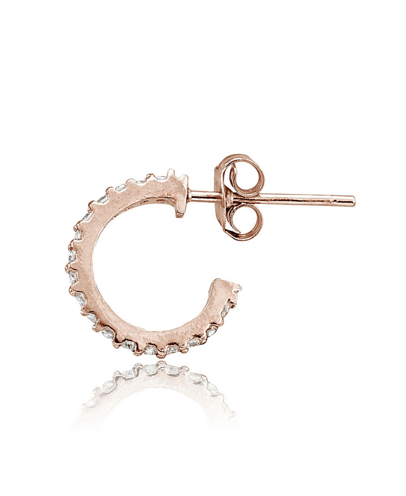 ROSE GOLD PLATED OVER STERLING SILVER HALF CZ HOOP EARRINGS
