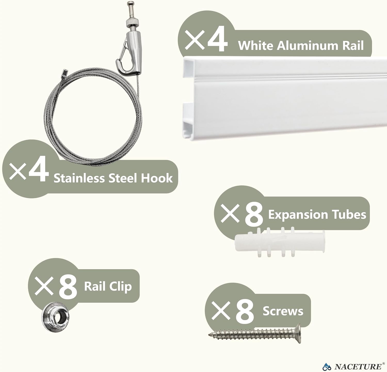 Picture Rail Hanging System- Innovative Art Hanging Rail System Including 4 Pcs 24" Picture Rails, 4 Pcs 2M Picture Rail Hooks & Installation Hardware- Elegant Picture Hanging Kit for Gallery