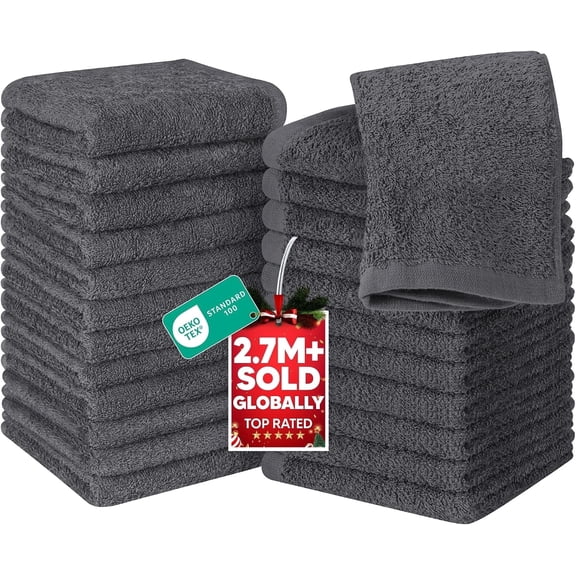 Utopia Towels 24 Pack Cotton Washcloths Set, 100% Ring Spun Cotton, Premium Flannel Face Cloths, Highly Absorbent and Soft Feel Fingertip Towels, Grey