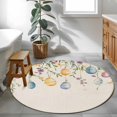 thumbnail image 4 of Round Area Rug 4ft, Easter Eggs Flower on Vintage Linen Non-Slip Non-Shedding Floor Mat, Spring Botanical Washable Sturdy Carpet for Living Room Bedroom Home Decor, 4 of 9