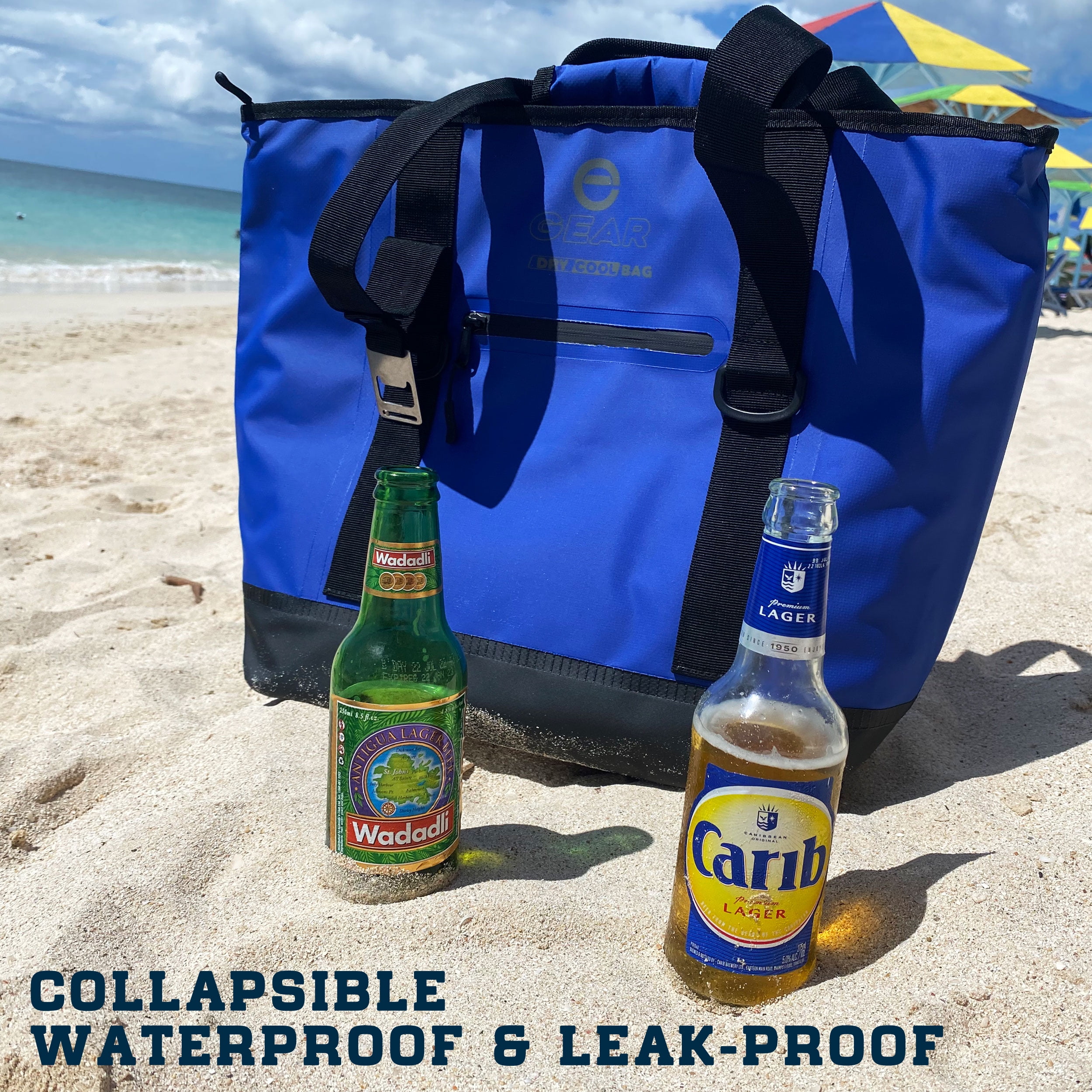 Enthusiast Gear Dry Bag Cooler Tote Collapsible Insulated with Side Pocket Holds 20 Cans Dark Blue 20L