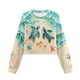 thumbnail image 4 of COEQINE Dropped Shoulder Girls Crop Top, Long Sleeve Oversized Sweatshirt, Soft Crewneck Fall Pullover for Kids Casual Wear Age 11-12, Sea Turtle Starfish Beach, 4 of 7