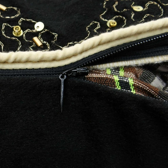 S4Sassy Handmade Decorative Beaded Cushion Cover Velvet Black Pillow Case Square Throw 12 x 12