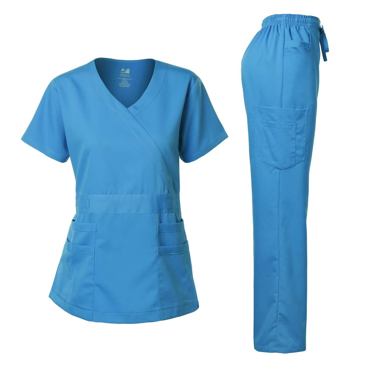 Dagacci Medical Uniform Women's Scrub Set Stretch and Soft YNeck Top