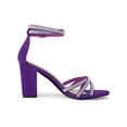 thumbnail image 3 of BLISSFUL STEP Women's Shoes Rhinestone Crisscross Strappy Block Heel Faux Suede Ankle Buckle Sandals Purple 7, 3 of 7