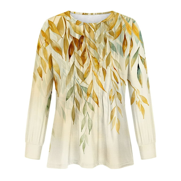 T-Shirt with Pleats in Fall Leaves T-Shirt with Pleats in Fall Leaves