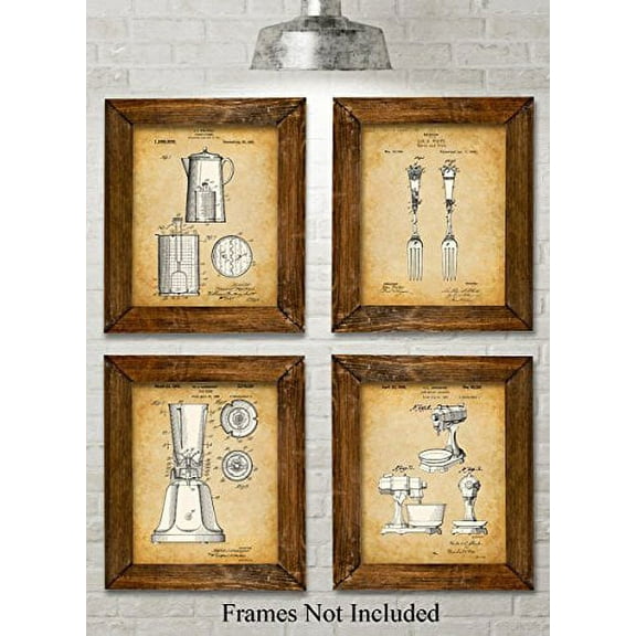 Original Kitchen Patent Art Prints - Set of Four Photos (8x10) Unframed - Great for Kitchen Decor