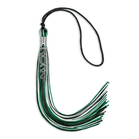 Endea Graduation Black/Green/White Mixed Color Graduation Tassel with Silver Stacked Date Drop