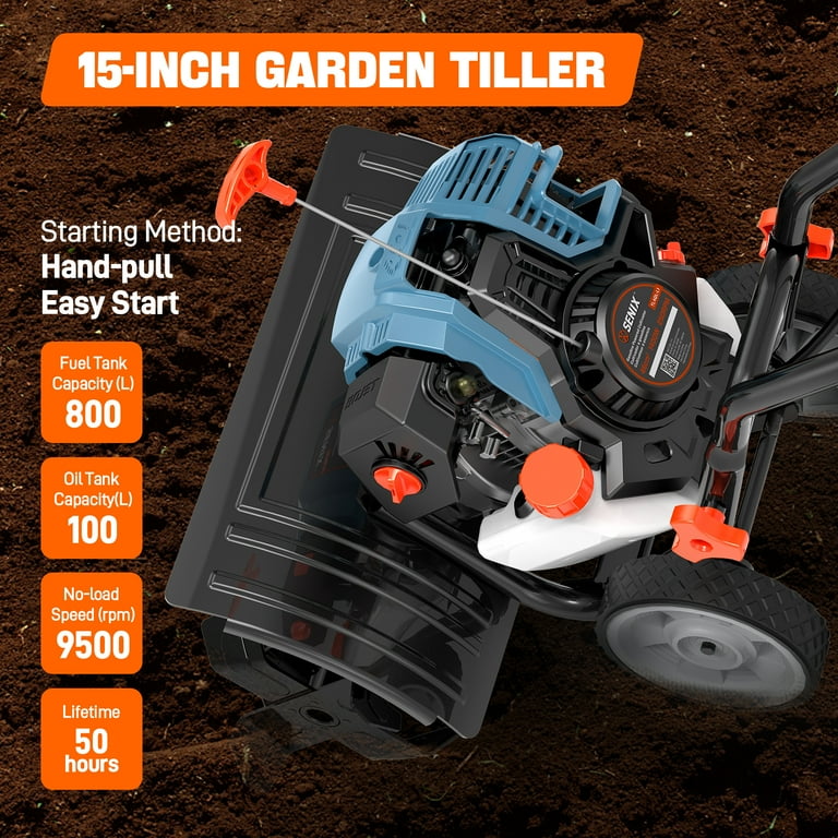 Senix 46cc 4-Cycle Gas Tiller/Cultivator, 15” Tilling Width, 8