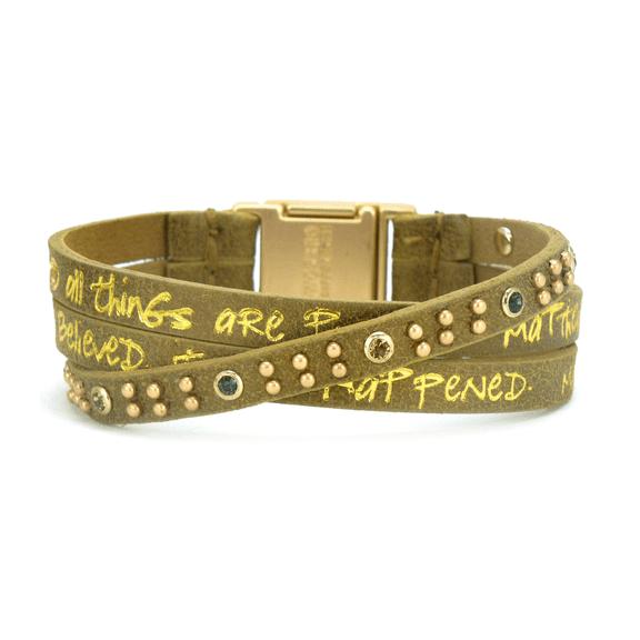 Good Works Matthew 19:26/Matthew 8:13 Bible Verse Leather Trio Cuff Bracelet - Bronze