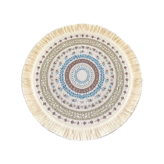Boho Round Placemats 13 Inch Woven Cotton Linen Table Mats with Macrame Fringe, Bohemian Dining Table Decor Heat Resistant and Washable for Kitchen Party Farmhouse, Table Place Mats