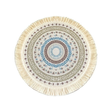 

Light Bohemian Style Woven Cotton Meal Pad Fabric Tassel Heat Insulation Pad Scald Pot Pad Household Decorative Pad Charger Plates 6 Table Setting for 4 Plate Mates for The Table
