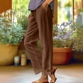 thumbnail image 4 of purcolt Womens Cotton Linen Pants Eyelet Hem Elastic Waist Palazzo Lounge Pants Straight Leg Summer Beach Trousers, 4 of 6