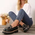 thumbnail image 4 of ZACPNCV Women's Matte Leather Block Heel Loafers Chunky Heel Round Toe Slip On Retro Casual Shoes Comfortable Vintage, 4 of 9