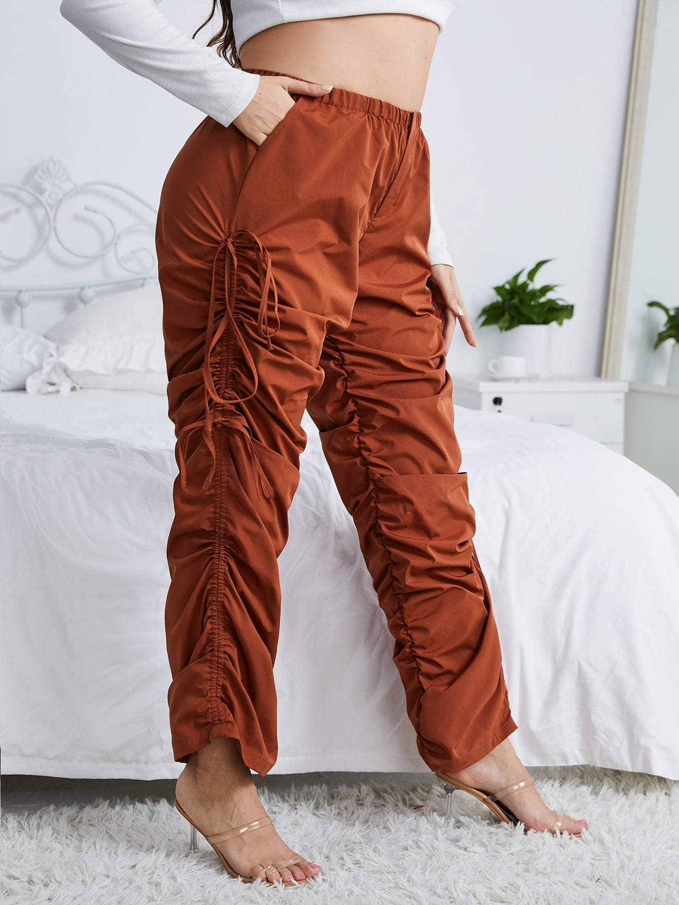 Plus Size Elastic Waist Ruched Knot 