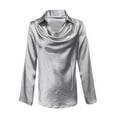 thumbnail image 5 of Valueadd Women's Long Sleeve Shirts Elegant Cowl Neck Satin Blouse Work Shirt Womens Top, 5 of 6