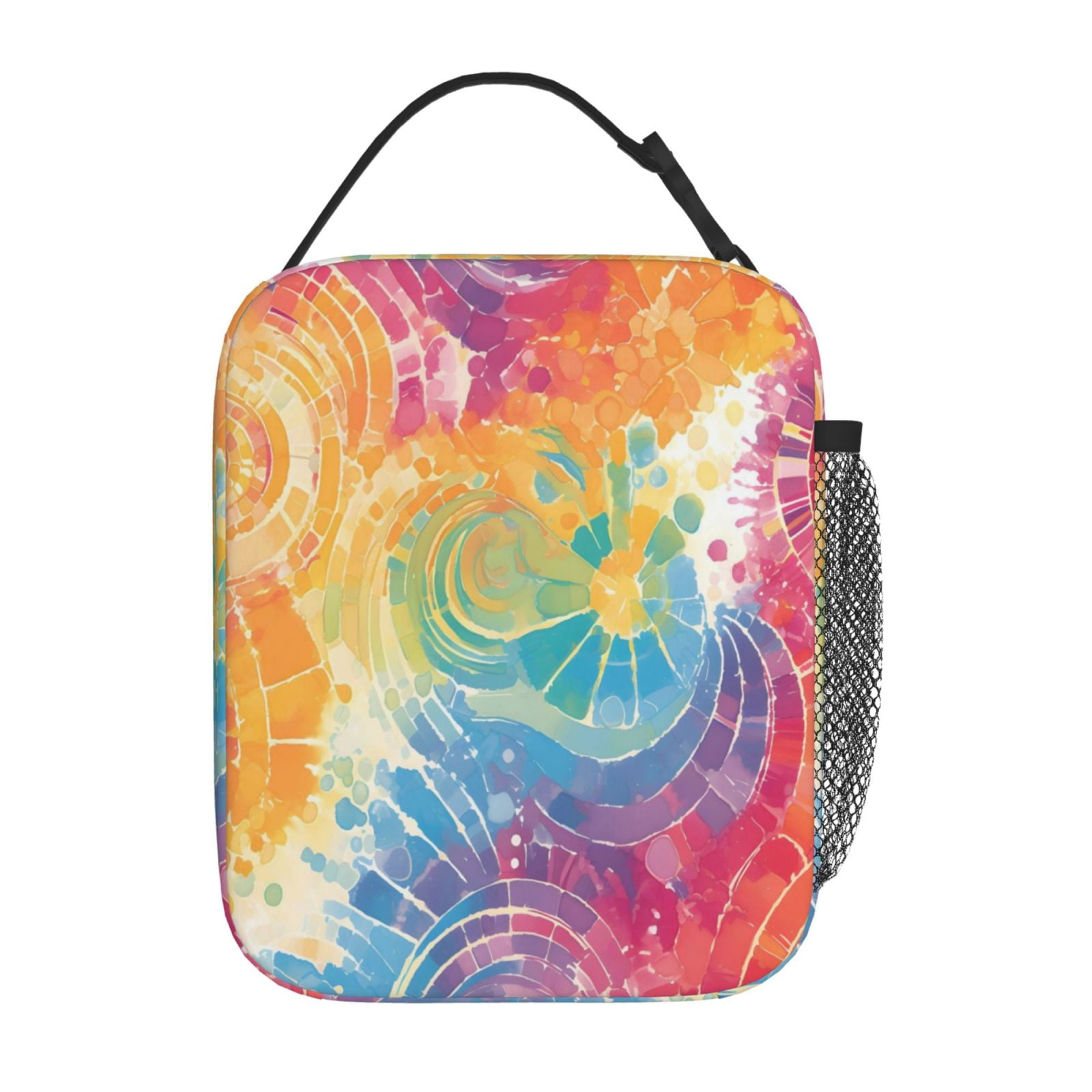 Lunch Bag For Women Men Insulated Portable Lunch Box Bento Box Office Picnic Travel Cooler Bag Lightgrey Tie-Dye Background Vibrant Colors And Swirling