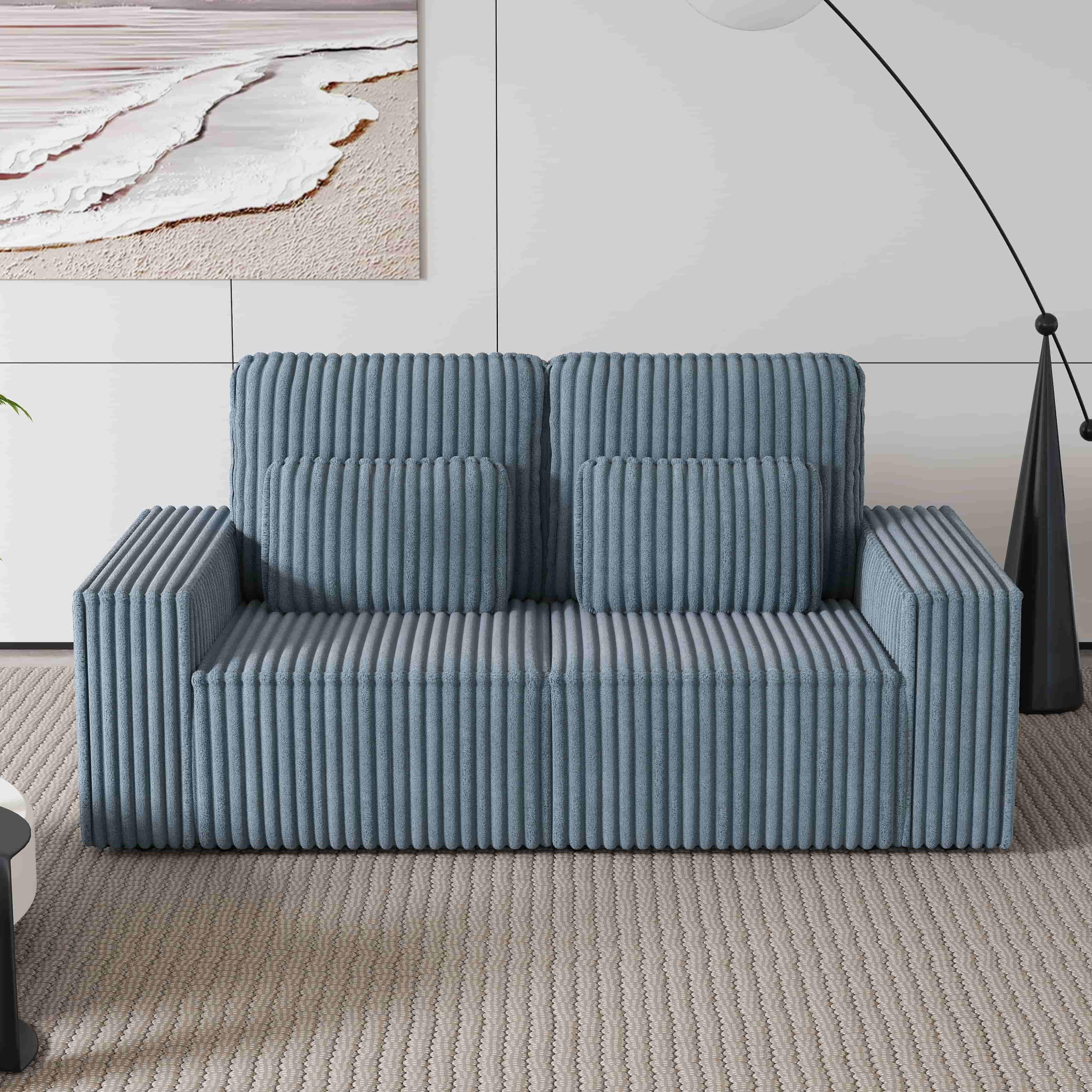 BSHTI Classic Corded Comfort Sofa with Pillows, Double-seater sofa, Corduroy Upholstery, removable back cushions, Easy to assemble, Dark Gray