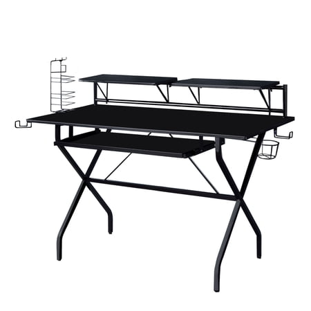 UPC: 0192551397699 | Tubular Metal Frame Computer Desk with 2 Shelves and Cup Holder  Black- Saltoro Sherpi