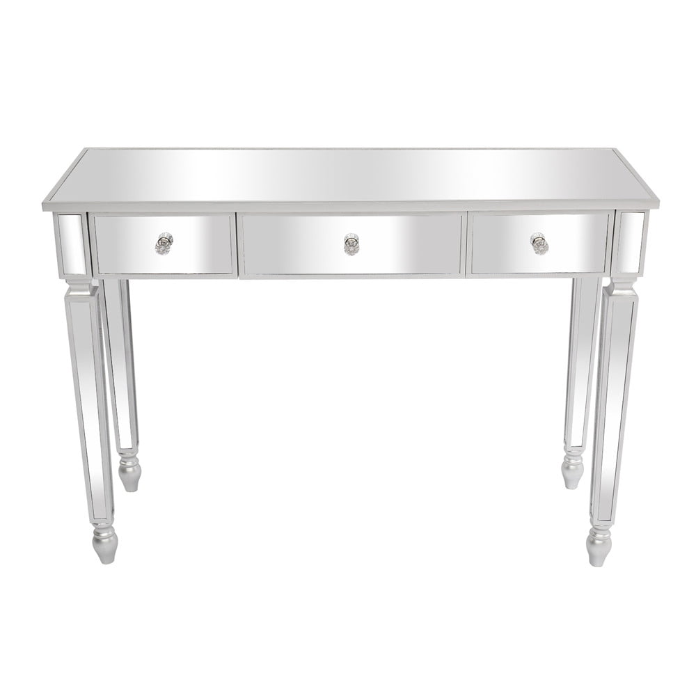 Ktaxon Mirrored Console Table Sofa Vanity Table with 3 Drawers Entryway Table with Storage for Hallway, Living Room, Foyer