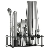 KFFKFF 14-Piece Cocktail Shaker Set Stainless Steel Bar Tools with Acrylic Stand with Boston Shaker Cocktail Shaker Set Bartender Kit for Home and Bar