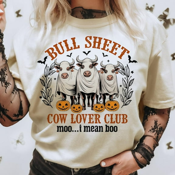 Bull Sheet Shirt, Funny Halloween Cow Tee with Ghost Cows, Spooky Season Shirt for Fall, Cute Farm Animal Shirt for Cow Lovers and Halloween Fans