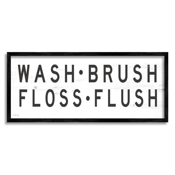 Stupell Industries Wash Brush Floss Flush Bathroom Rules Graphic Art Black Framed Art Print Wall Art, Design by Cindy Jacobs