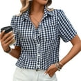thumbnail image 4 of Vmvidoty Women's Button Up Shirts Short Sleeve Lapel V Neck Dressy Casual Blouse Blue S, 4 of 9