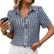 thumbnail image 4 of Tejiojio Women's Gingham Button-Down Shirt Short Sleeve Collared Casual Summer Blouse, 4 of 9