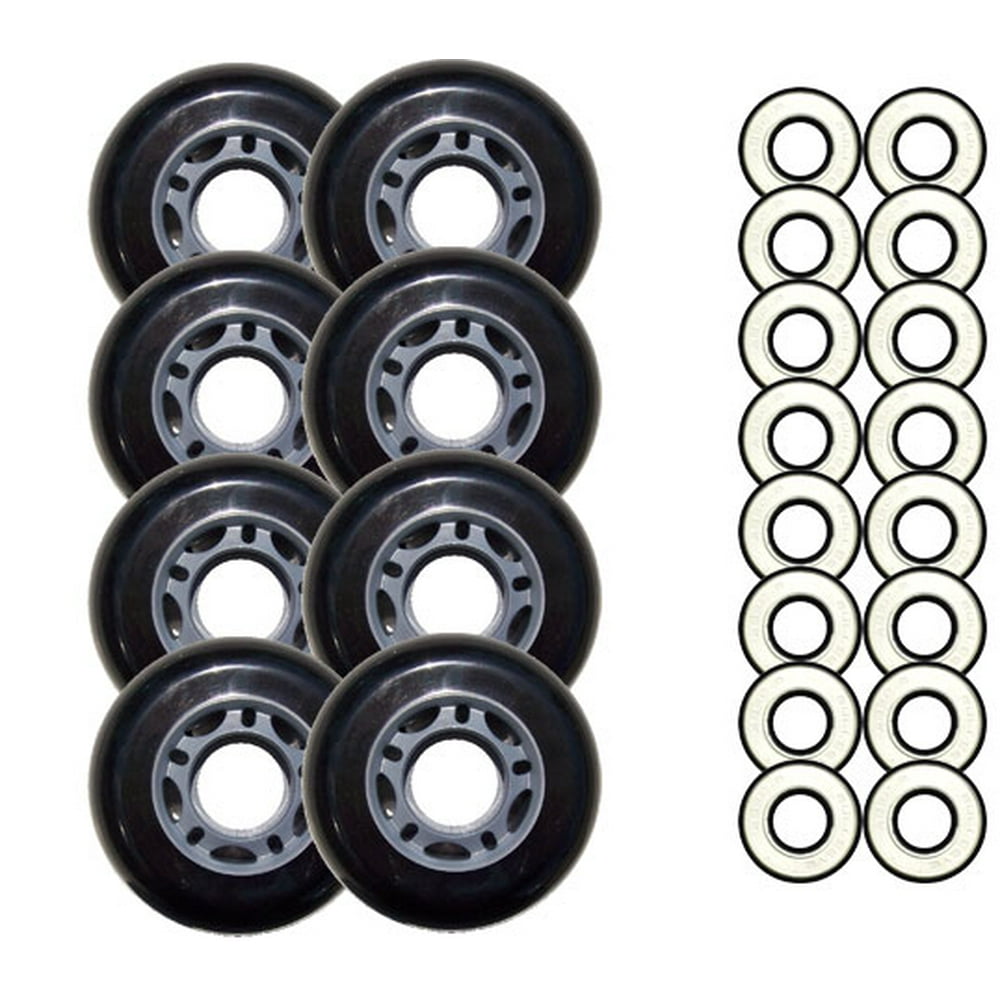 Black 72mm 82A Inline OUTDOOR Skate Wheels + ABEC 9'S