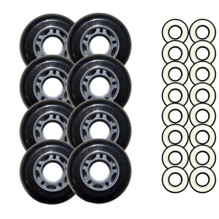 Black 72mm 82A Inline OUTDOOR Skate Wheels + ABEC 9'S