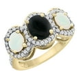 thumbnail image 1 of 14K Yellow Gold Natural Black Onyx & Opal 3-Stone Ring Oval Diamond Accent, size 10, 1 of 2