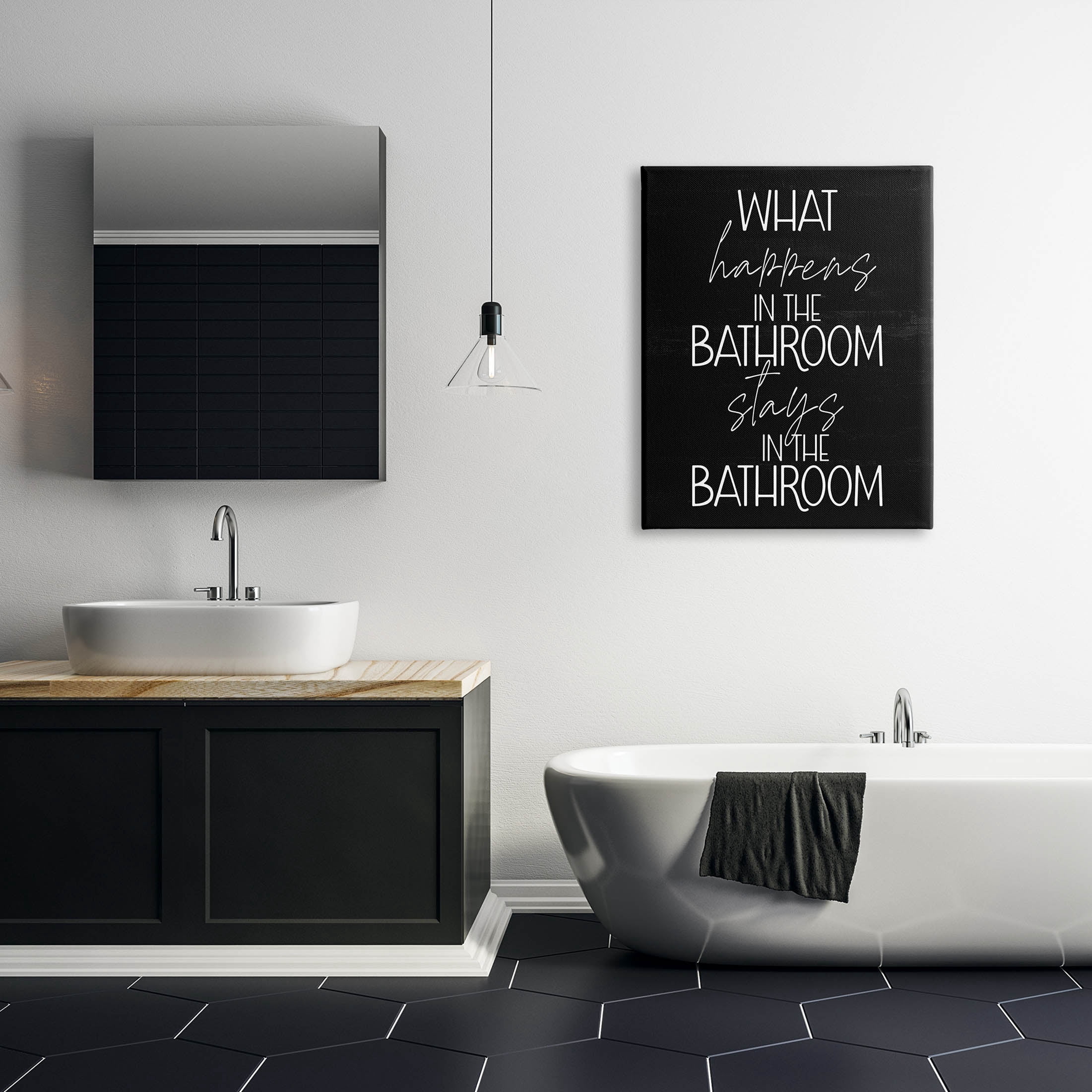 Stupell Industries What Happens In The Bathroom Graphic Art Gallery Wrapped Canvas Print Wall Art, Design by Lil' Rue
