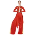 thumbnail image 3 of iiniim Women Liturgical Dancewear Long Sleeve Praise Dance Tunics with Wide Leg Baggy Pants Red S, 3 of 7