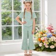 thumbnail image 2 of KPOPLK Baby Girl Summer 2 Piece Outfits Ruffle Short Sleeve Tops Striped Print Jogger Pants Casual Soft Comfy Clothes 12 18 24 Months Infant Toddler Size 8-9 Years,Light Green, 2 of 6