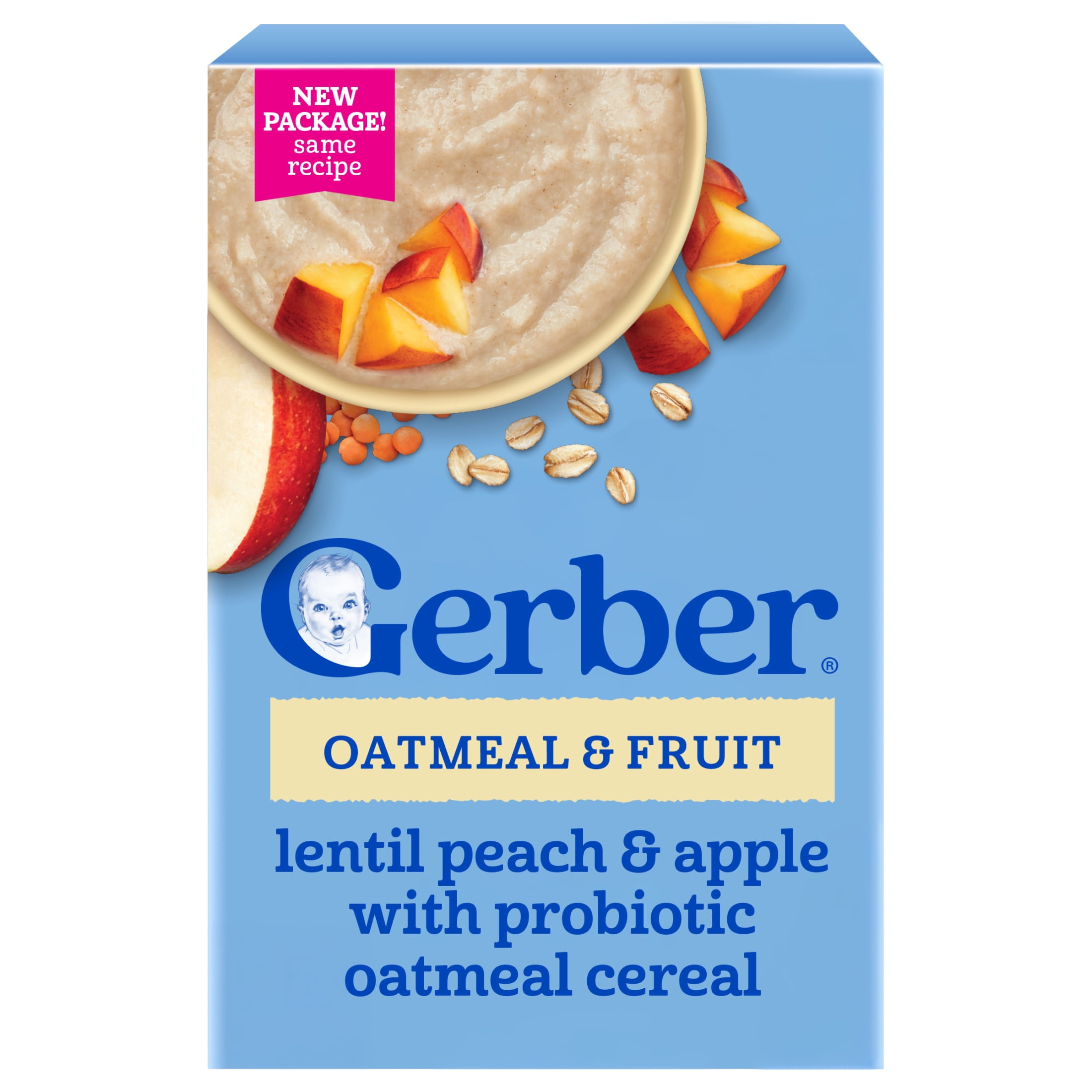 (5 pack) Gerber Toddler Food Cereal, Probiotic Oatmeal Cereal, Lentil Peach & Apple, 8 oz