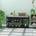 thumbnail image 4 of Homfa Bamboo Storage Bench with 2 Tiers Shoe Rack, Bathroom Shoe Bench Bed End Stool with Flip Top and Padded Seat, Vintage (up to 7 Shoes), 4 of 7