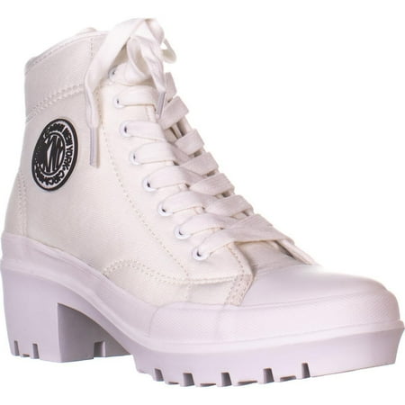 Womens DKNY Pandie Lug Lace Up Boots, White, 7 US