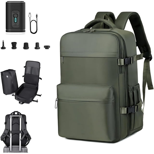 Lunapack Backpack,Vacuum Travel BackPack,Large Capacity Expandable Air Compression System,with Electric Pump,Removable Airbag (Green)