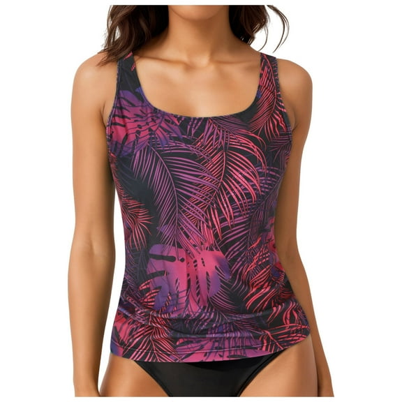 Aayomet Tankini Tops for Women Swimwear Top Only Tummy Control Bathing Suit Top No Bottom Modest Swim Top (Purple, S)