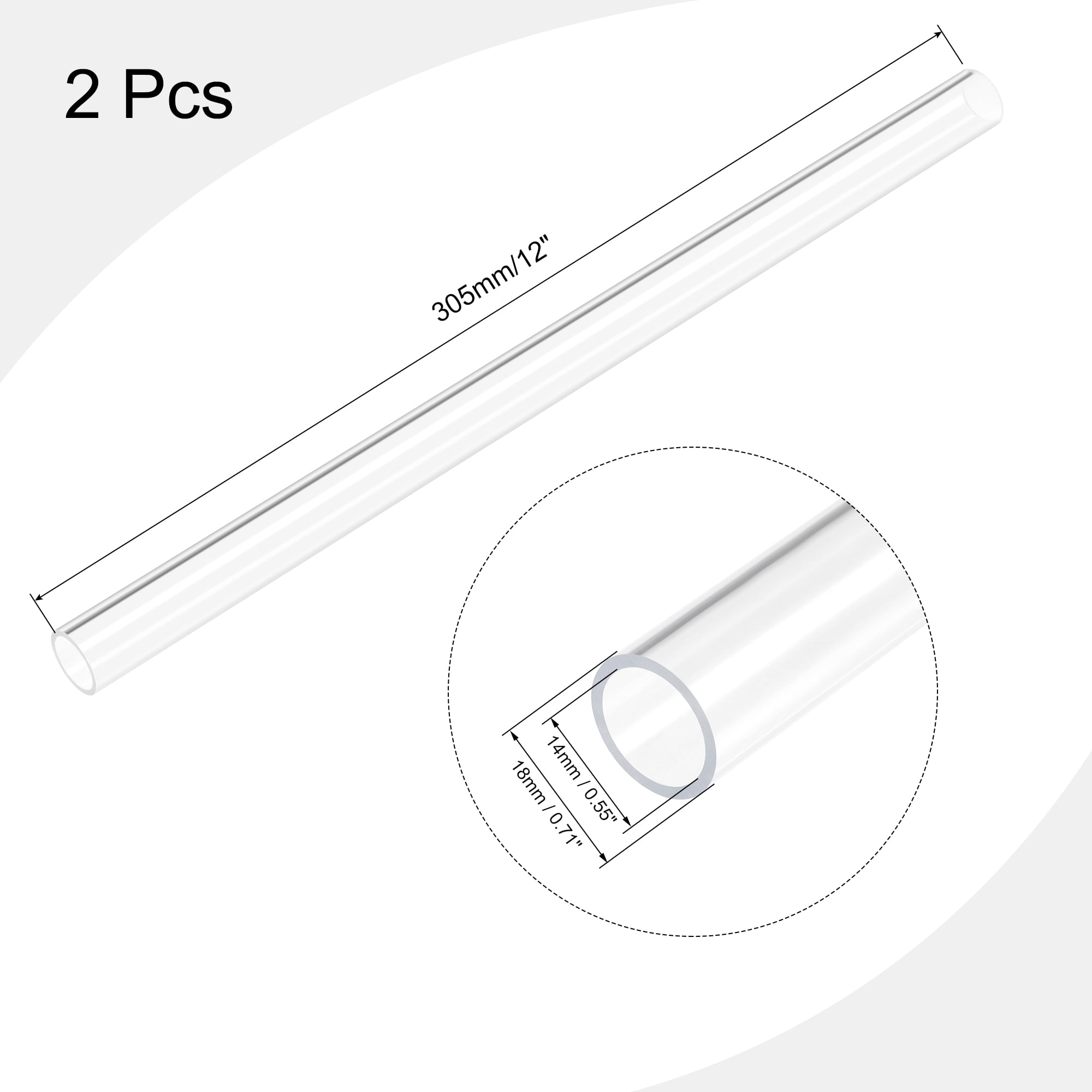 Unique Bargains 2pcs Clear Rigid Acrylic Pipe 14mm ID x 18mm OD x 305mm Round Tube