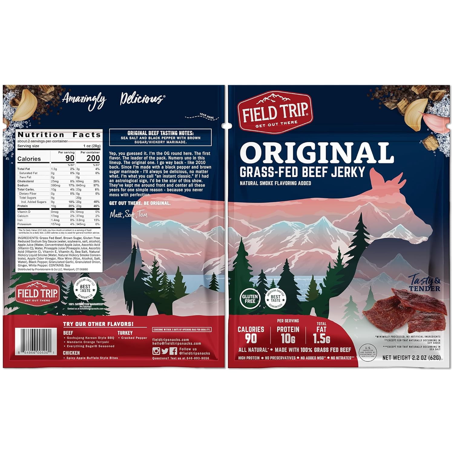 Pack of 9, Fieldtrip Original Beef Jerky, 2.2 oz