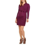 Maternity Long Sleeve 3 button placket collared dress with tie belt