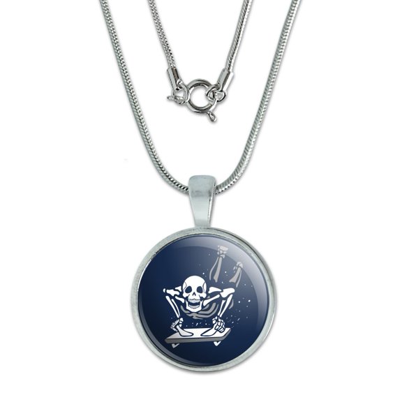 Skeleton Sledding Cresta Sled Winter Sport 0.75" Pendant with Sterling Silver Plated Chain