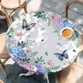 thumbnail image 2 of Spring Flowers Round Tablecloth, Fitted Table Cover with Elastic for 55"-60" Round Tables, Watercolor Floral Butterflies Botanical Table Cloth Outdoor Indoor Dinning Party Waterproof Tablecloths, 2 of 7