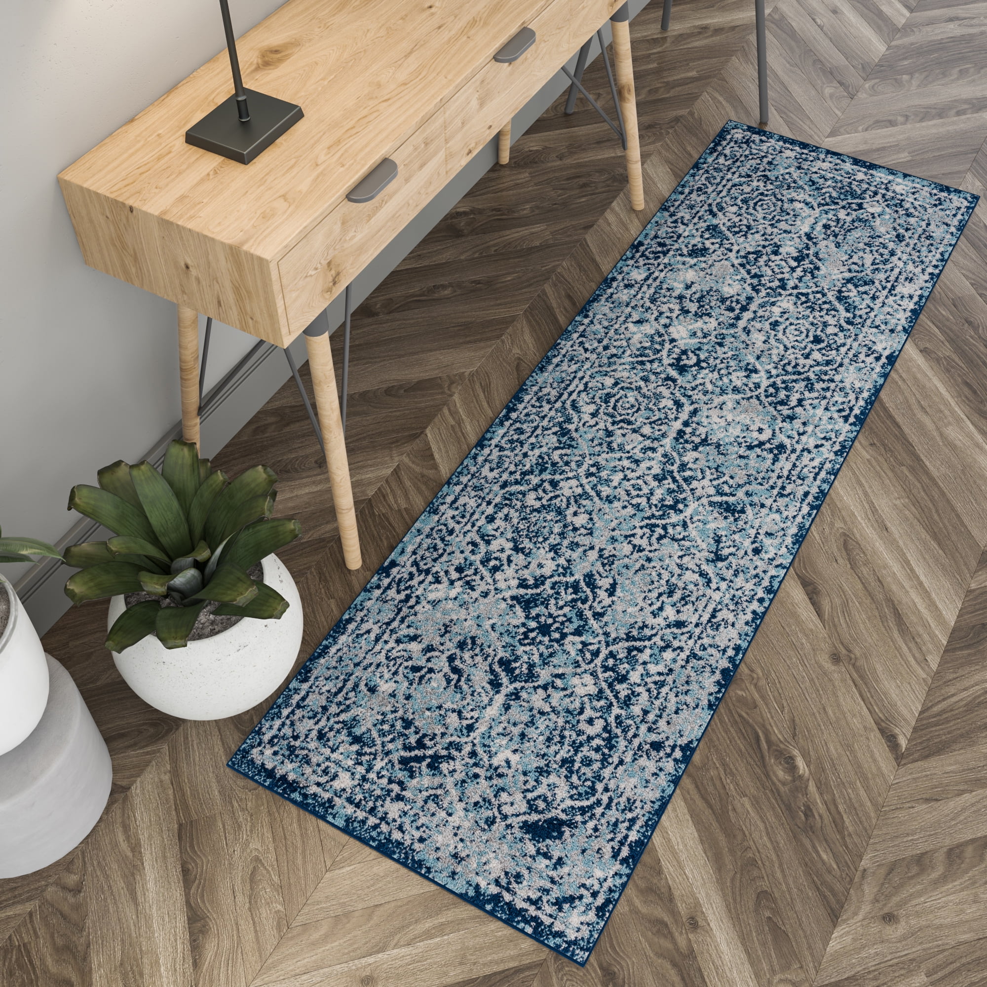 2x8 Modern Blue Runner Rugs for Hallway | Indoor Entry, Entryway, Walkway or Kitchen Rug 2'3'' x 7'3''