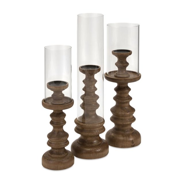 IMAX Corporation Bailey 3 Piece Wood Candle Holder Set in Brown